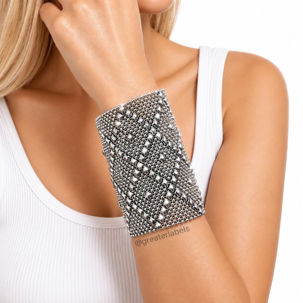 Sergio Gutierrez SG B11 Liquid Metal Wide Mesh Cuff Bracelet 3.5" Antique Silver